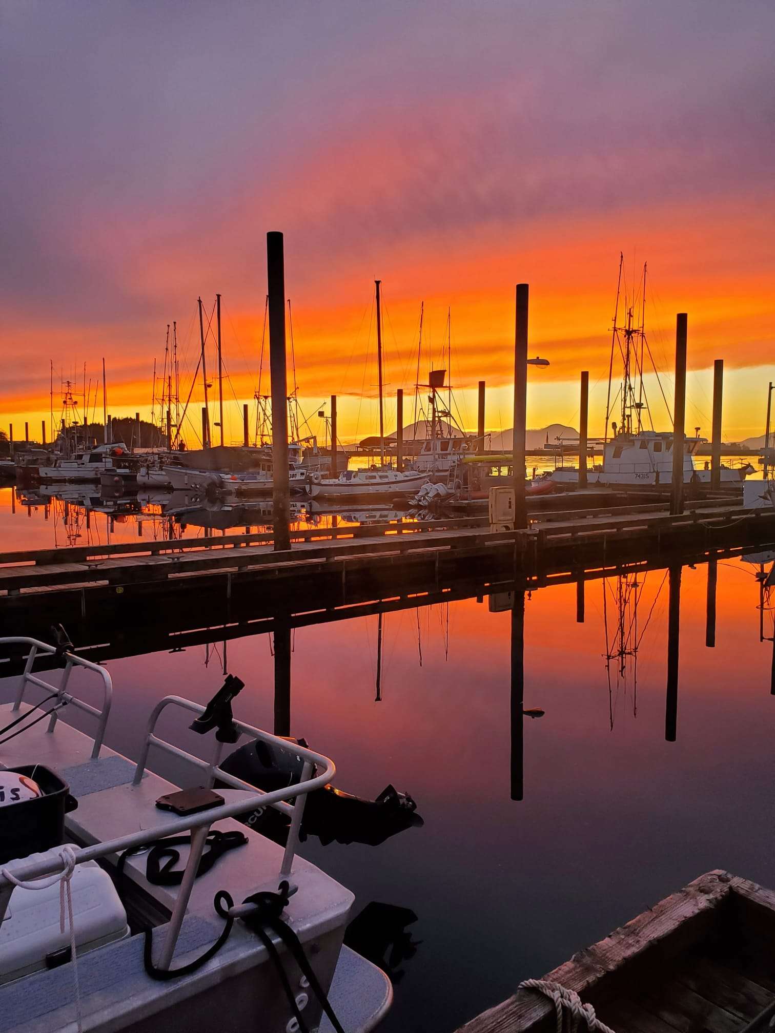 Fiery sunset over Sitka harbor